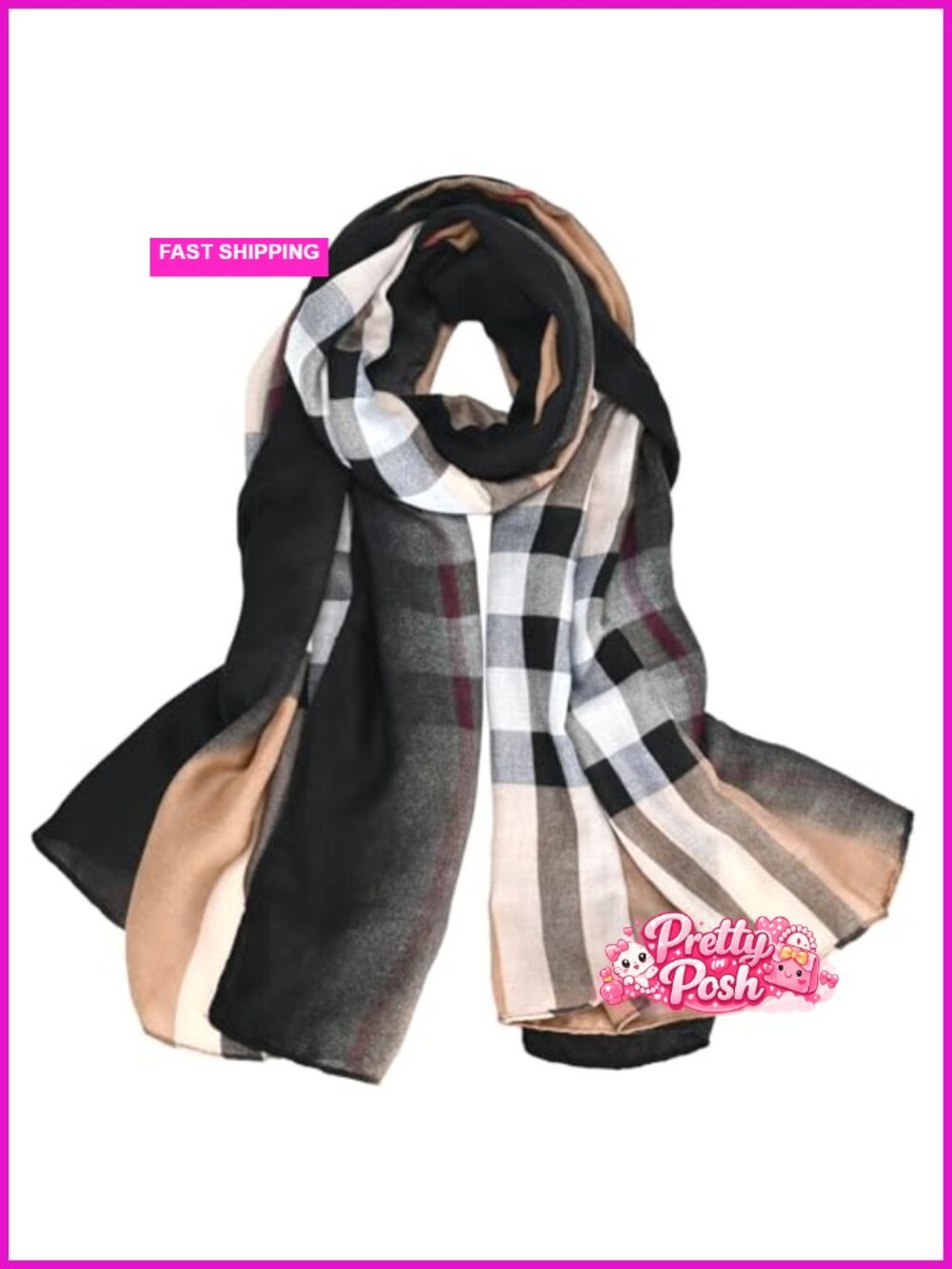 Lightweight Cotton Blend Plaid Scarf Shawl for Women All-Season Wrap